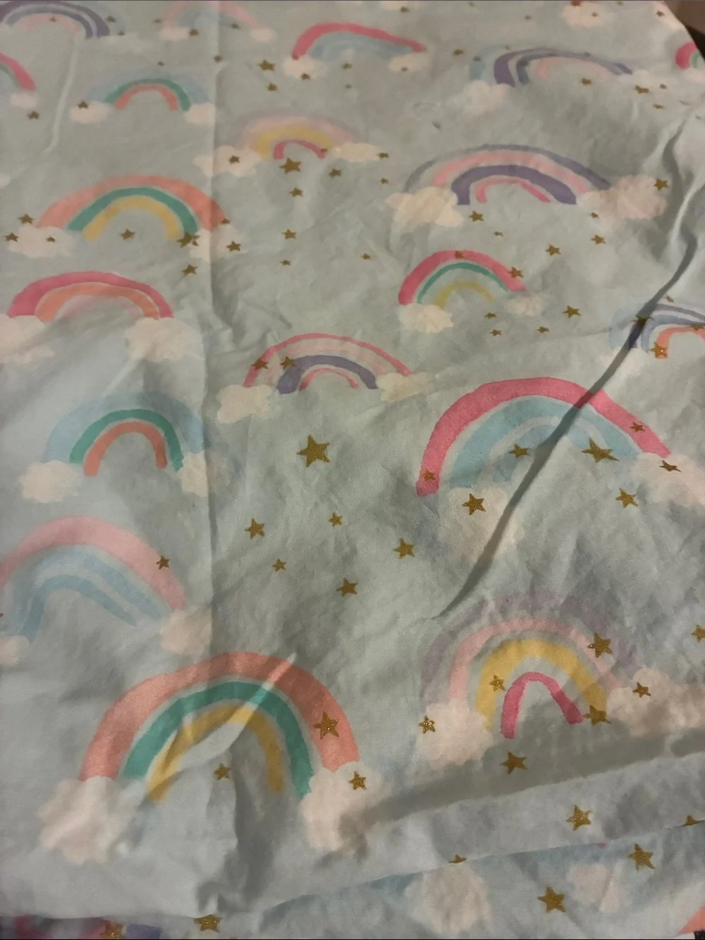 Pottery Barn Kids Pastel Rainbow & Cloud Sheet - Light Blue Size Twin